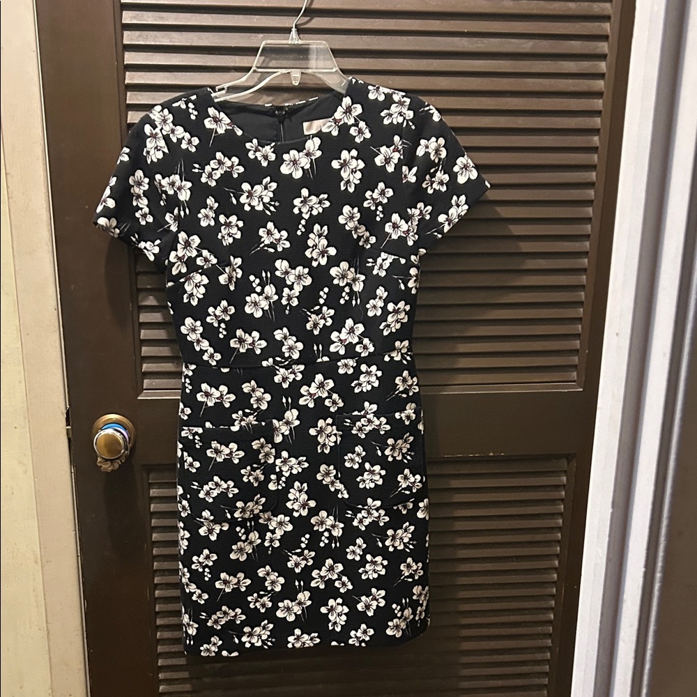 LOFT Black and White Floral Mini Dress